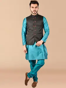 PRINTCULTR Long Sleeves Pure Silk Kurta with Trousers And Nehru jacket