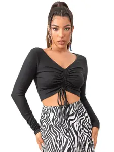 Dracht Ribbed Ruched Cotton Fitted Crop Top
