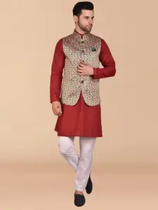PRINTCULTR Straight Pure Cotton Kurta With Trouser & Nehru Jacket