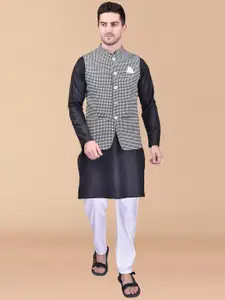 PRINTCULTR Mandarin Collar Pure Cotton Kurta With Trousers & Printed Nehru jacket