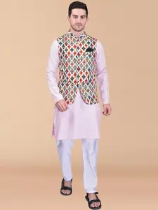 PRINTCULTR Pure Cotton Mandarin Collar Kurta With Trousers & Nehru jacket