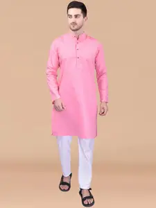 PRINTCULTR Band Collar Pure Cotton Straight Kurta With Trouser