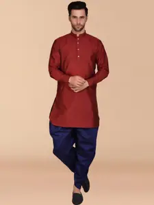 PRINTCULTR Mandarin Collar Pure Silk Kurta with Dhoti Pants