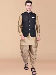 PRINTCULTR Mandarin Collar Pure Silk Kurta & Dhoti Pants With Nehru jacket