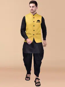 PRINTCULTR Mandarin Collar Pure Silk Straight Kurta With Dhoti Pants & Nehru Jacket