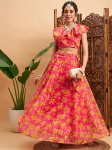 Shae by SASSAFRAS Yellow & Pink Printed Ready to Wear Lehenga &
