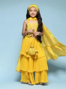 Biba Girls Floral Embroidered Top & Dupatta with Palazzos