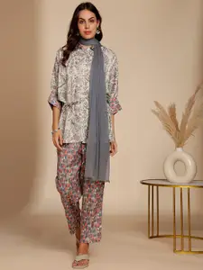 Anouk Floral Printed Top & Trousers With Dupatta