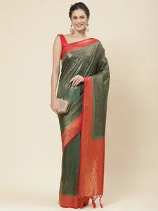 Meena Bazaar Green Art Silk Saree