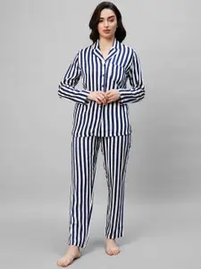 DRAPE IN VOGUE Blue Striped Pure Cotton Night suit