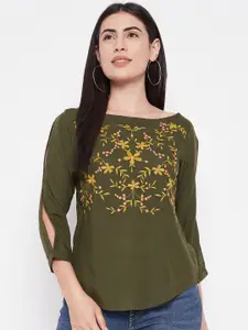 Ruhaans Floral Embroidered Boat Neck Top