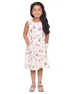 BAESD Girls Conversational Printed A-Line Cotton Dress