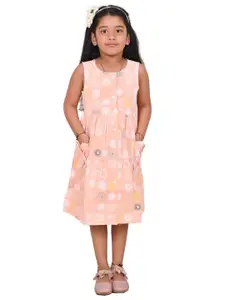 BAESD Girls Floral Printed Gathered Detailed Cotton Fit & Flare Midi Dress