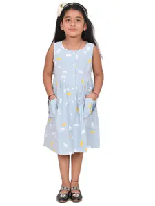 BAESD Girls Conversational Printed Sleeveless Cotton A-Line Dress