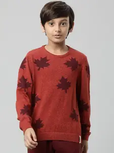 Indian Terrain Boys Floral Printed Pure Cotton Pullover Sweater