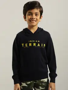 Indian Terrain Boys Cotton Typography Printed Hooded Sweatshirt