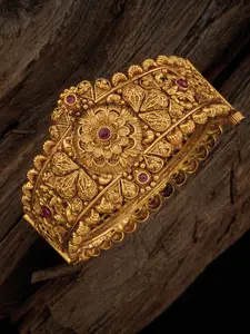 Kushal's Fashion Jewellery Women Red Antique Gold-Plated Kada Bracelet