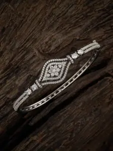 Kushal's Fashion Jewellery Rhodium-Plated Cubic Zirconia Studded Bangle-Style Bracelet