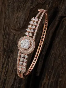 Kushal's Fashion Jewellery Women White Cubic Zirconia Rose Gold-Plated Kada Bracelet