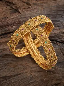Kushal's Fashion Jewellery 2Pc Gold Plated Stones Studded Ethnic Bangles