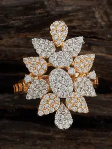 Kushal's Fashion Jewellery Rhodium-Plated CZ-Studded Finger Ring