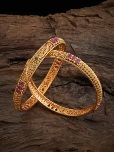 Kushal's Fashion Jewellery 2Pc Gold Plated Stones Studded Ethnic Bangles