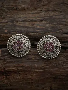 Kushal's Fashion Jewellery Rhodium-Plated Silver Ruby-Studded  Classic Studs Earrings