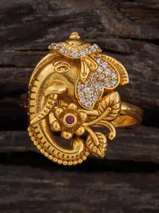 Kushal's Fashion Jewellery Gold-Plated Stone Studded Floral Antique Finger Ring