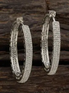 Kushal's Fashion Jewellery Rhodium-Plated Circular Zircon-Studded Hoop Earrings