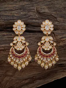 Kushal's Fashion Jewellery Kundan Stone Studded Floral Chandbalis