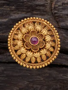 Kushal's Fashion Jewellery  Gold-Plated Stone Studded Floral Antique Finger Ring