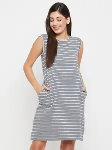 Clovia Striped Sleeveless Cotton T-Shirt Nightdress