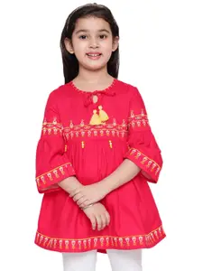 BAESD Ethnic Motifs Embroidered Tie Up Neck Bell Sleeves Kurti