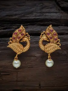 Kushal's Fashion Jewellery Gold Plated Peacock Shaped Stud Earrings