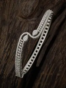 Kushal's Fashion Jewellery Cubic Zirconia Studded Rhodium Plated Bangle Style Bracelet