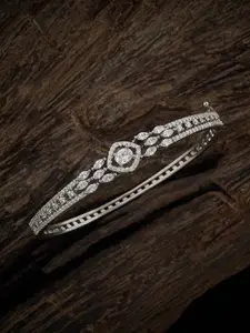 Kushal's Fashion Jewellery Rhodium-Plated Zircon Studded Kada Bracelet