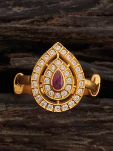 Kushal's Fashion Jewellery 92.5 Sterling Silver Gold-Plated Ruby Stone Studded Finger Ring