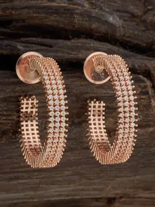 Kushal's Fashion Jewellery Rose Gold Plated CZ Studded Classic Half Hoop Earrings