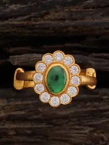 Kushal's Fashion Jewellery Embellished Bridal Stone 92.5 Silver Temple Finger Ring