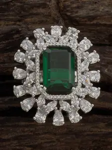 Kushal's Fashion Jewellery Rhodium-Plated CZ-Stone Studded Floral Finger Ring