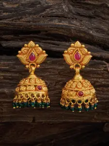 Kushal's Fashion Jewellery Gold-Plated Stone-Studded 92.5 Silver Temple Classic Jhumkas