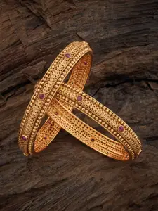 Kushal's Fashion Jewellery Set of 2 Gold Plated Stones Studded Ethnic Antique Bangles