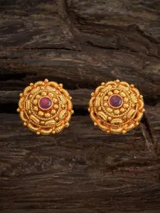 Kushal's Fashion Jewellery 92.5 Pure Silver Gold-Plated Temple Studs Earrings