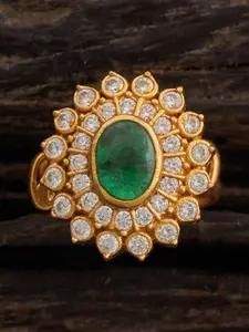Kushal's Fashion Jewellery Gold Plated Ruby Stone Studded Temple Finger Ring