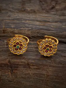 Kushal's Fashion Jewellery Set of 2 Gold-Plated Ruby Stone Studded Toe Rings