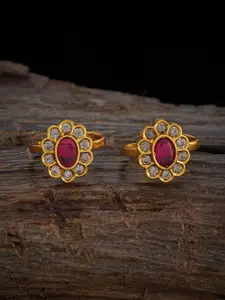 Kushal's Fashion Jewellery Set of 2 Gold-Plated Ruby Stone Studded  Toe Rings
