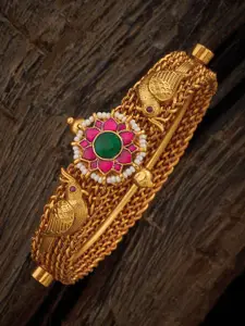 Kushal's Fashion Jewellery Gold-Plated Stone-Studded Beaded Kada Bracelet