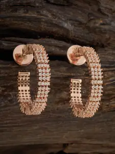 Kushal's Fashion Jewellery Rose Gold-Plated CZ-Stone Studded Classic Half Hoop Earrings