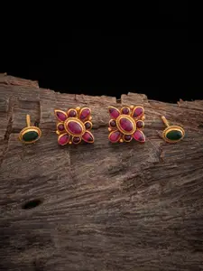 Kushal's Fashion Jewellery Embellished Bridal Set Of 2 92.5 Silver Reversible Studs