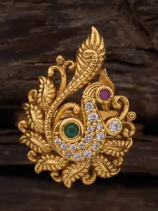 Kushal's Fashion Jewellery  Gold-Plated Floral Antique Finger Ring
